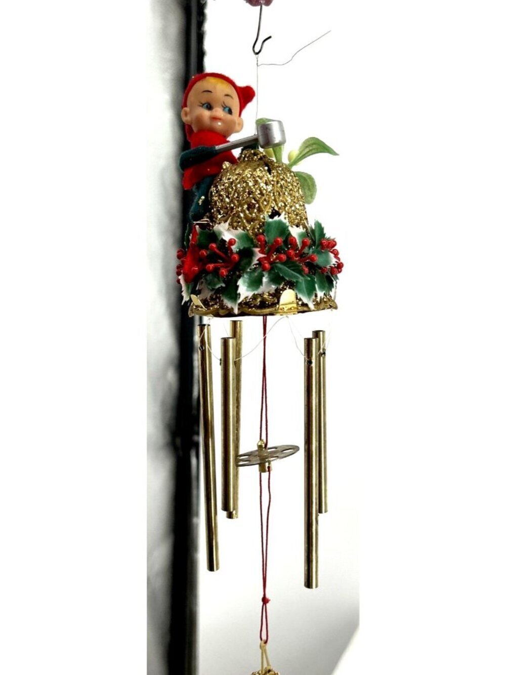 Christmas PIXIE Elf Wind Chimes Mistletoe Bell w/Box 1960's HONG KONG